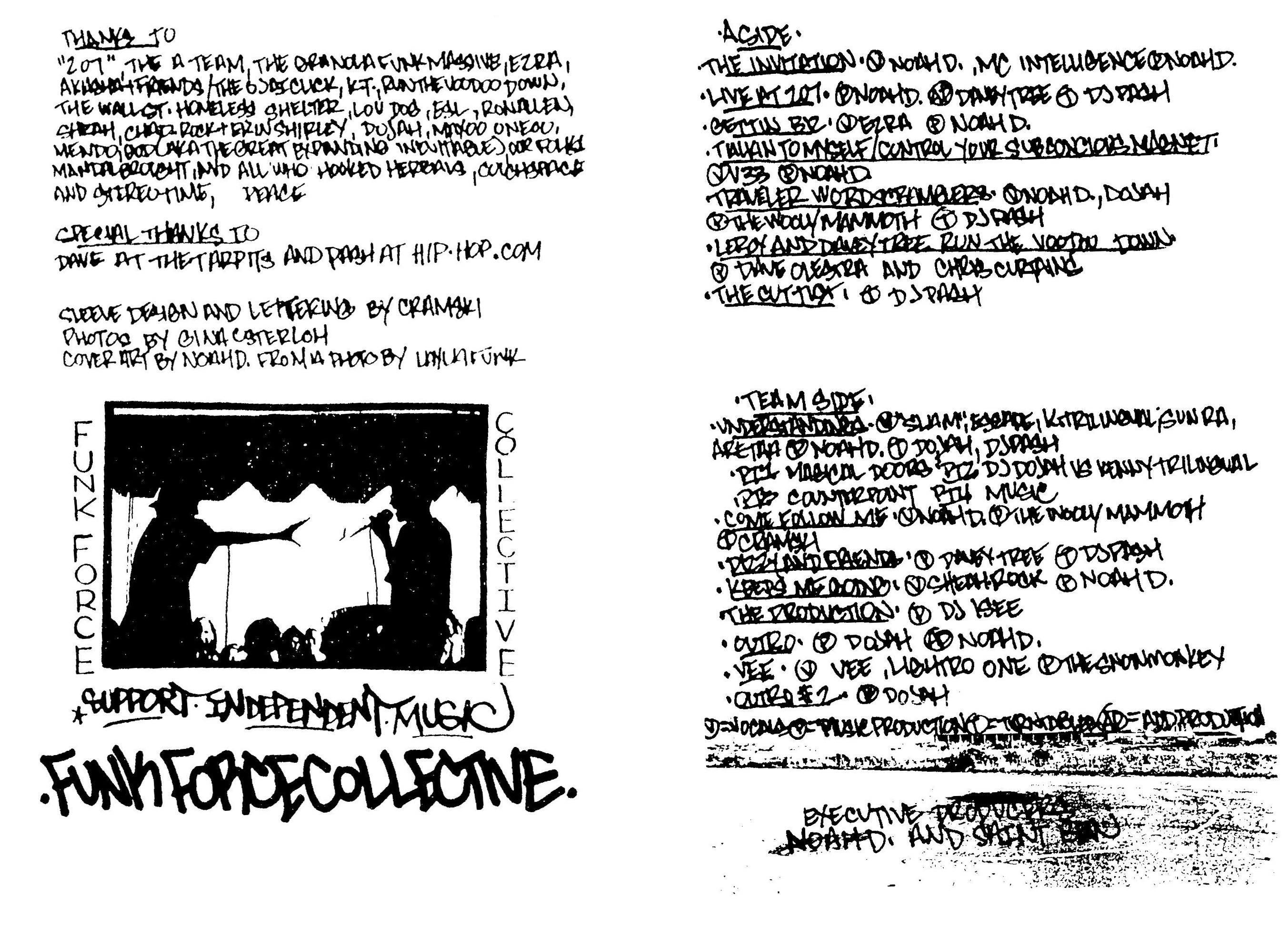 FUNK FORCE COLLECTIVE cassette tape cover and inside cover credits