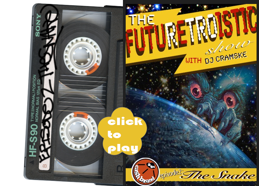 Floating cassette tape glowing green