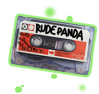 Floating cassette tape glowing green