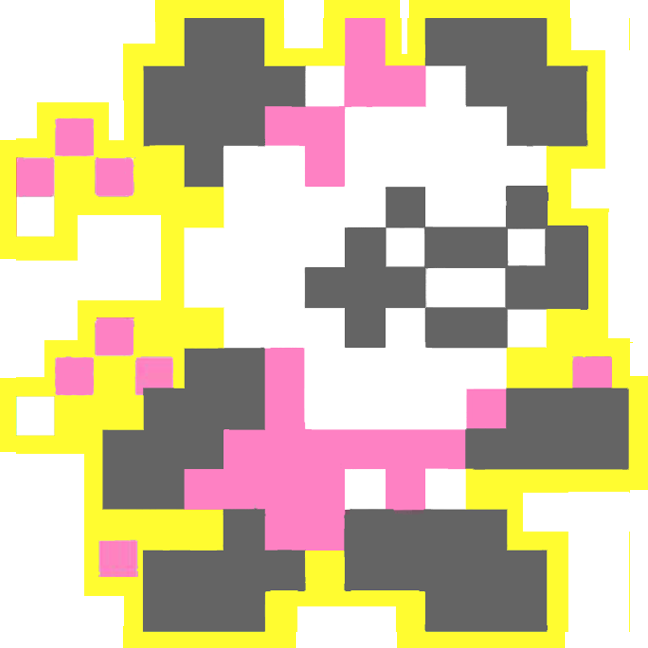 Sparkle Panda Rainbow Hunter 8-bit player sprite outlined in yellow